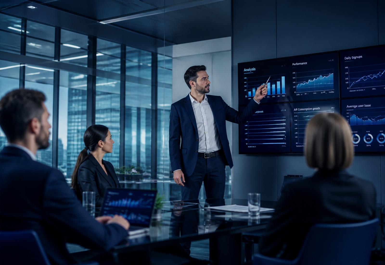 Equipe corporativa analisando indicadores de performance